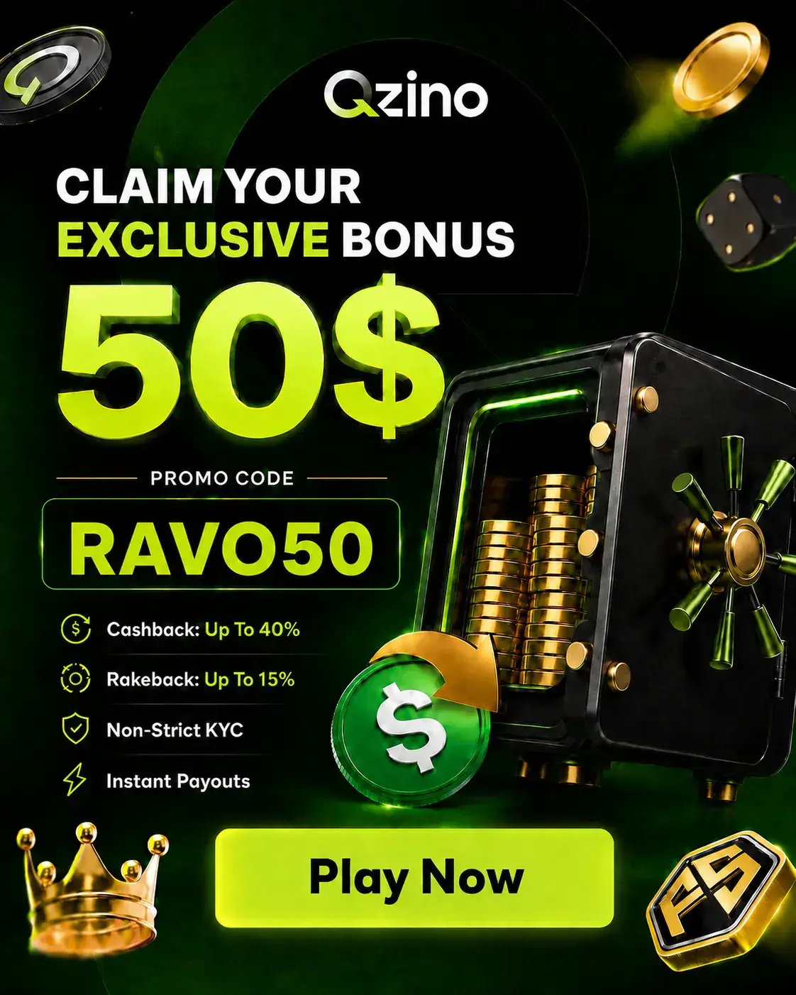 Qzino: claim a $50 bonus with code RAVO50